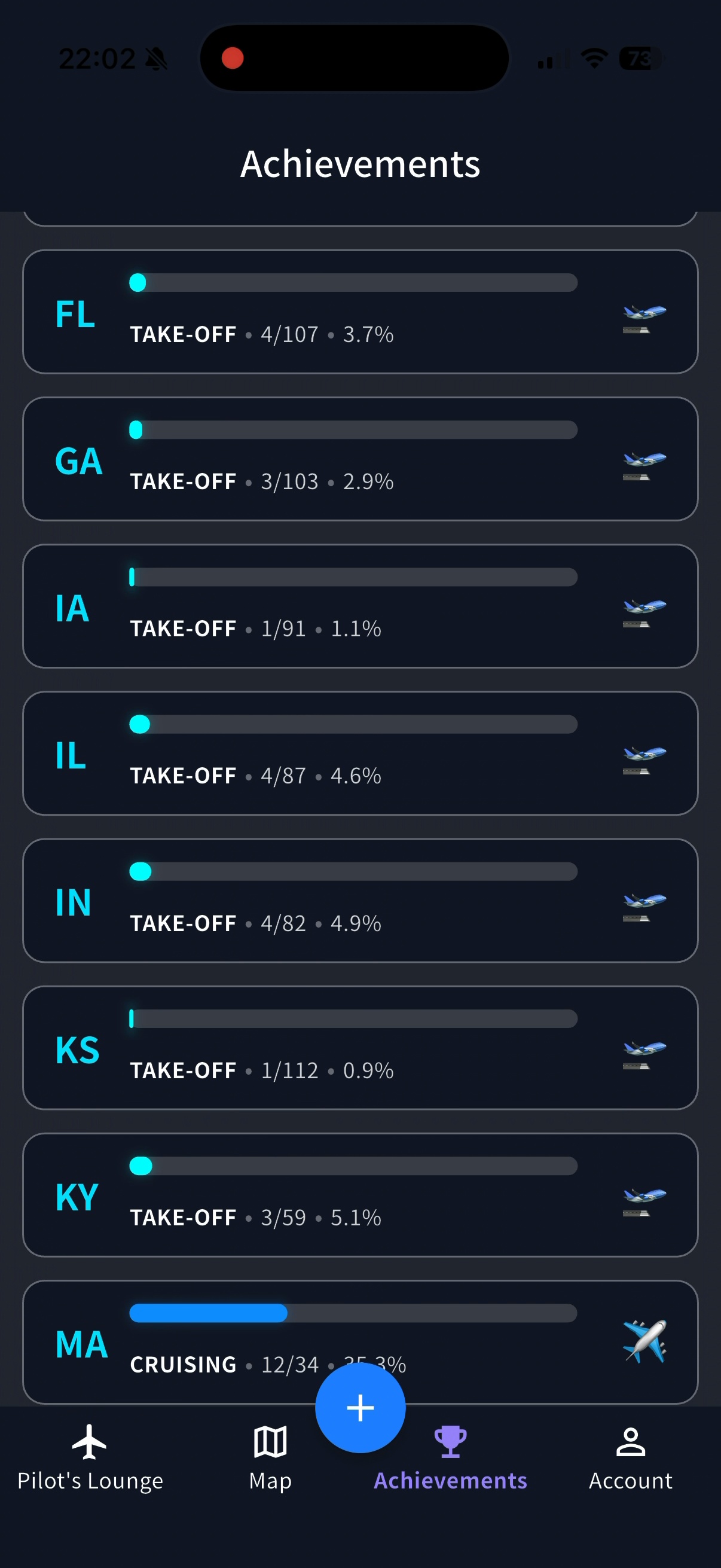 MyAirportMap achievements screen